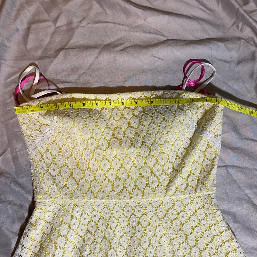Betsey Johnson Yellow Dress and white lace Overlay summer sundress strapless - Picture 8 of 8
